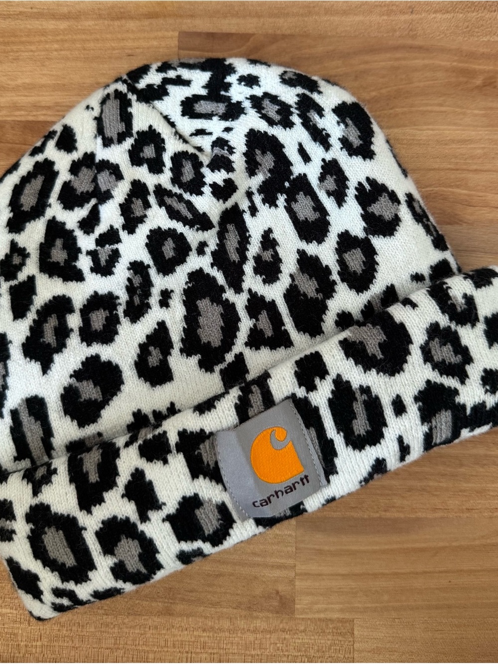 Adult Carhartt Leopard Knit Beanie - Black, White & Gray